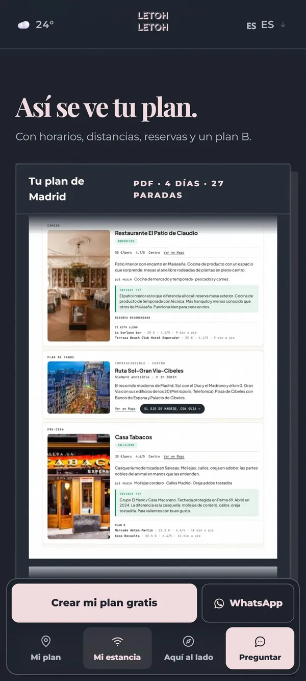 Así se ve tu plan: plan de Madrid por días