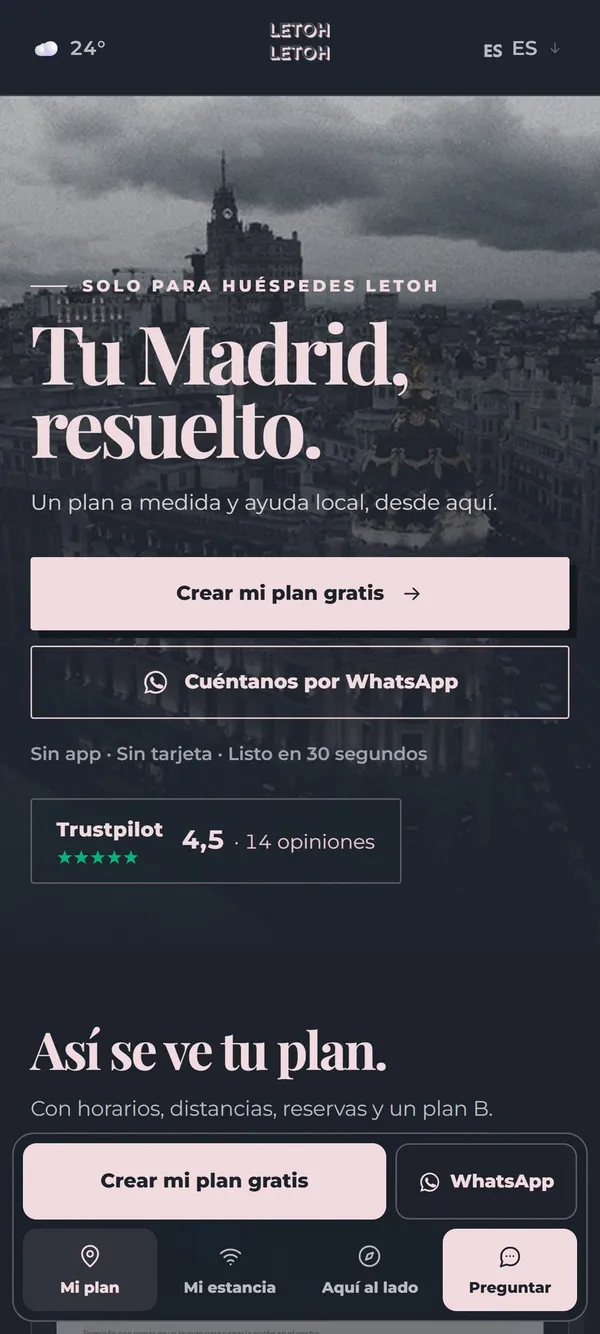 Portada del hub de LETOH en el móvil: Tu Madrid, resuelto